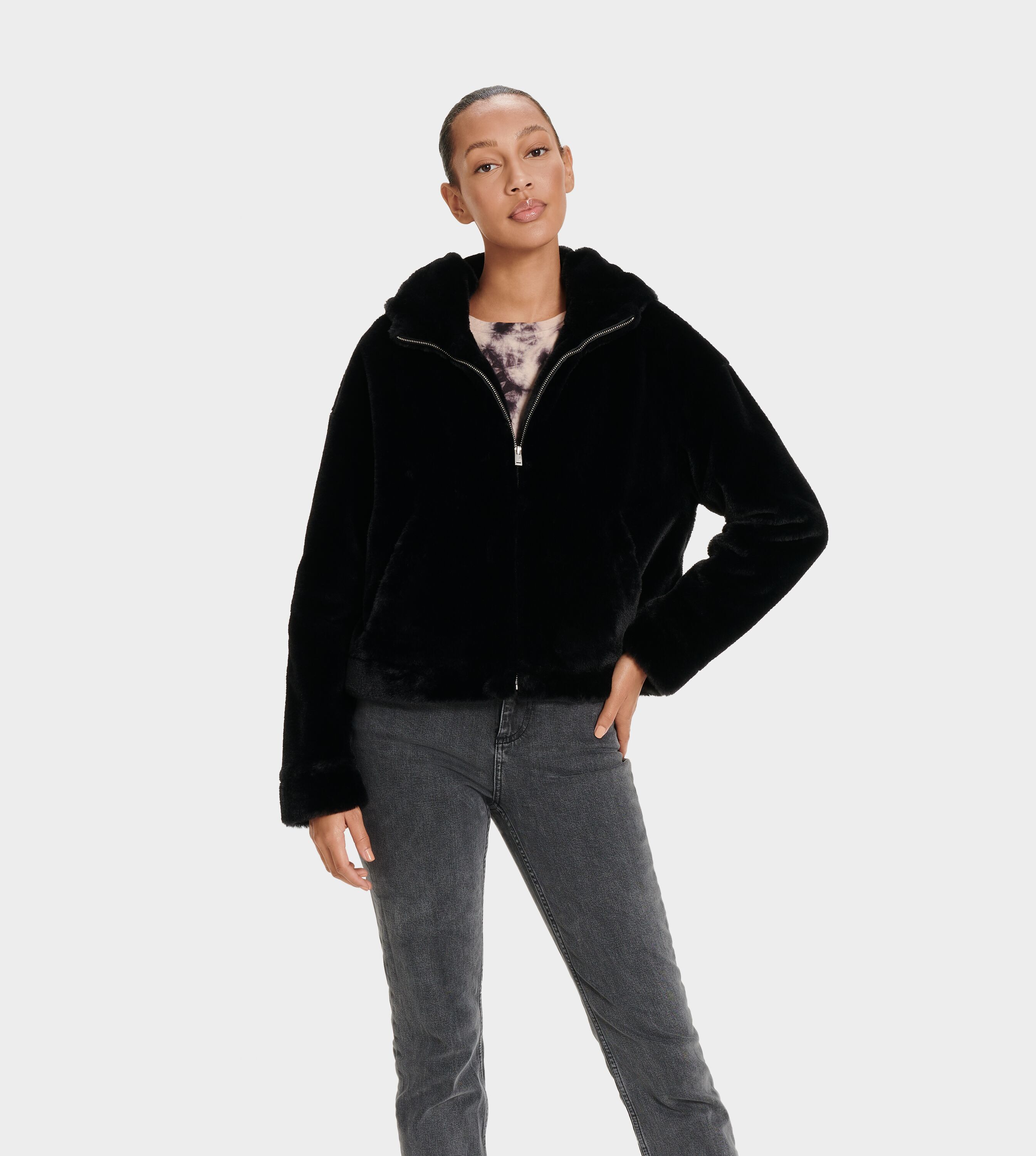 UGG (アグ) レディースMANDY FAUX FUR HOODIE - マンディ フォー ファー フーディ Black, S