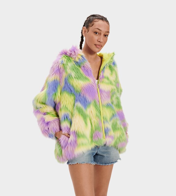Tie dye faux fur coat clearance