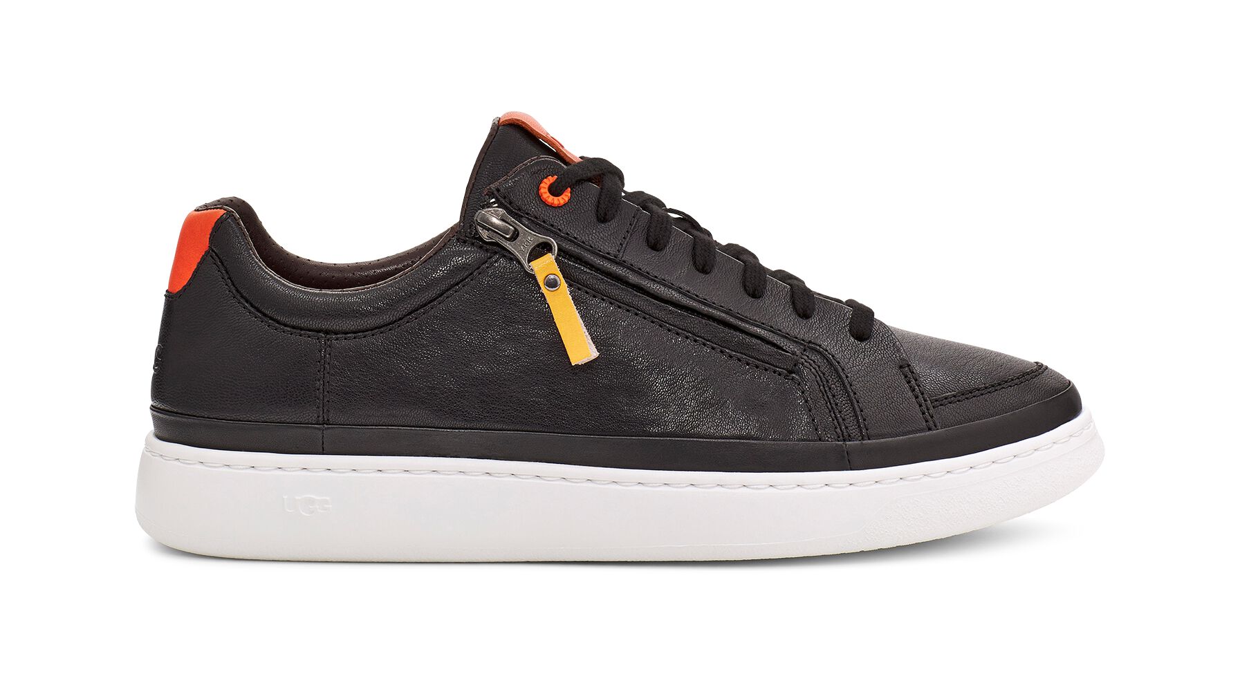 UGG (アグ) メンズスニーカー CALI SNEAKER LOW SIDE ZIP Black/Orange Leather, 26.5