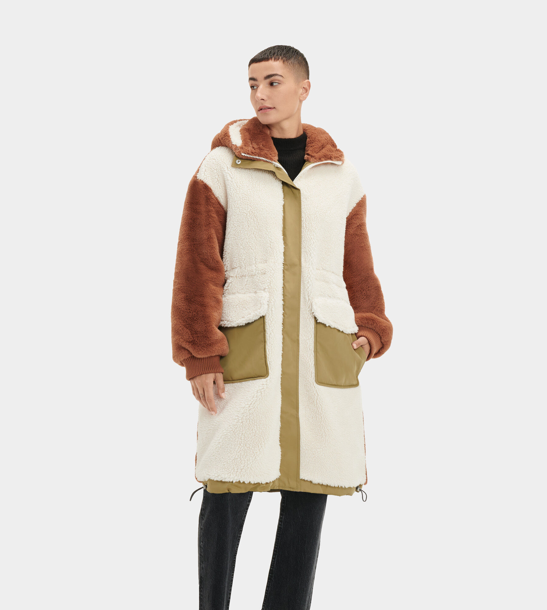 UGG (アグ) レディースLETTY SHERPA BLOCK COAT Wild Olive, M