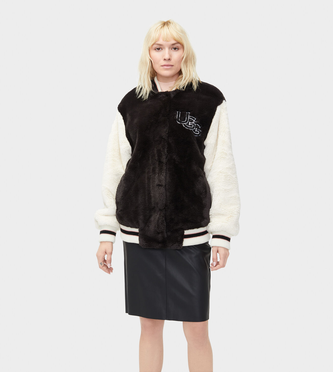 faux fur varsity jacket