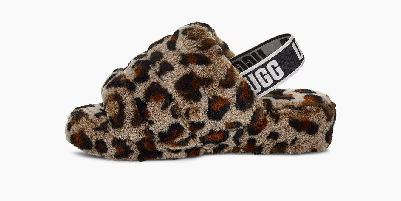 white leopard ugg slides