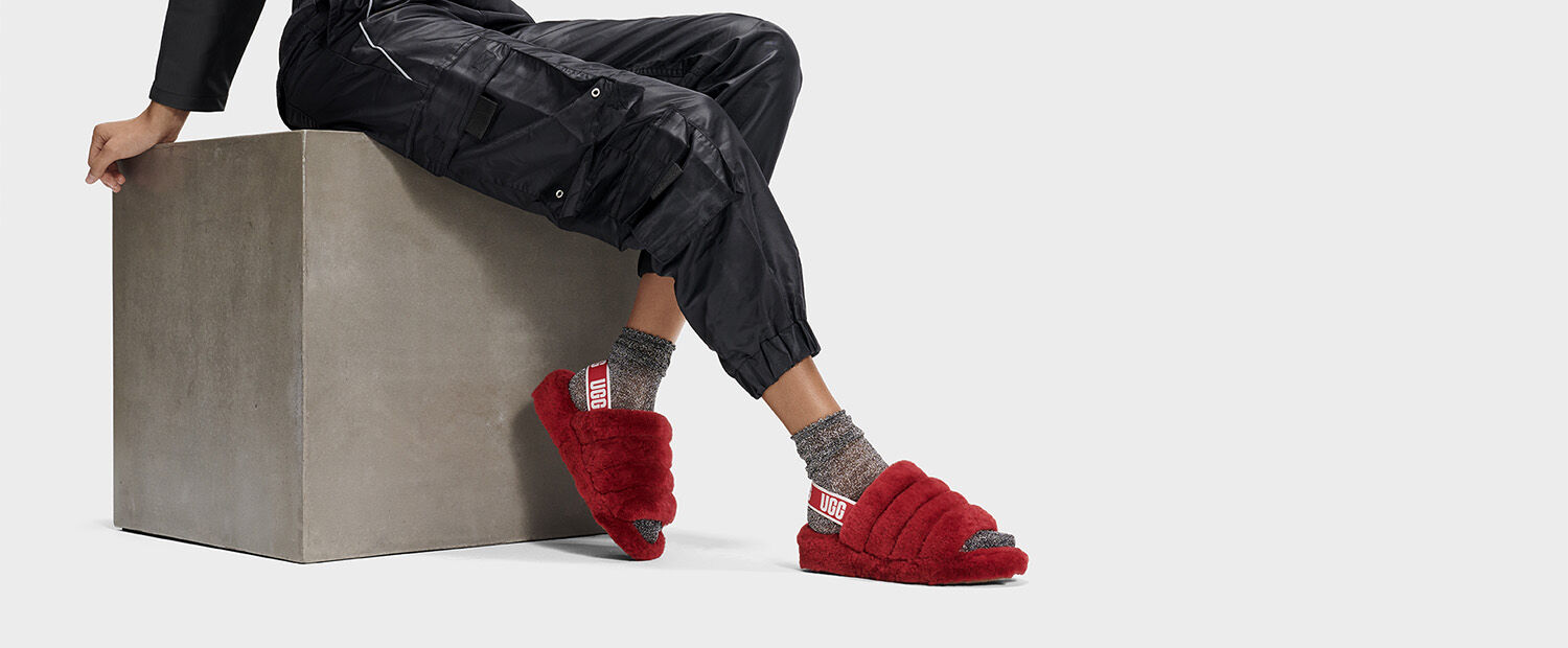 red ugg fluff yeah slide