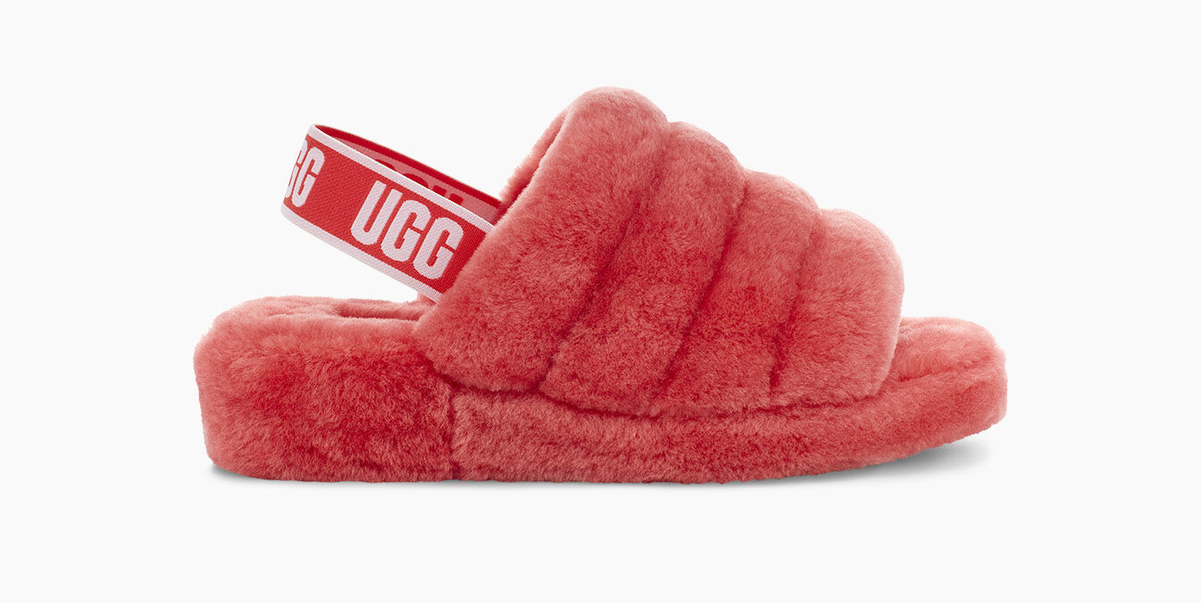 neon coral ugg slides