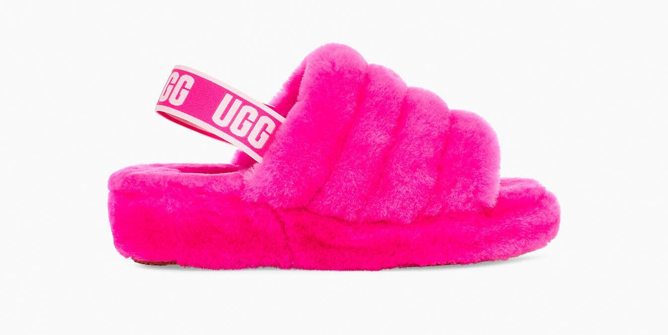 red ugg fluff slides