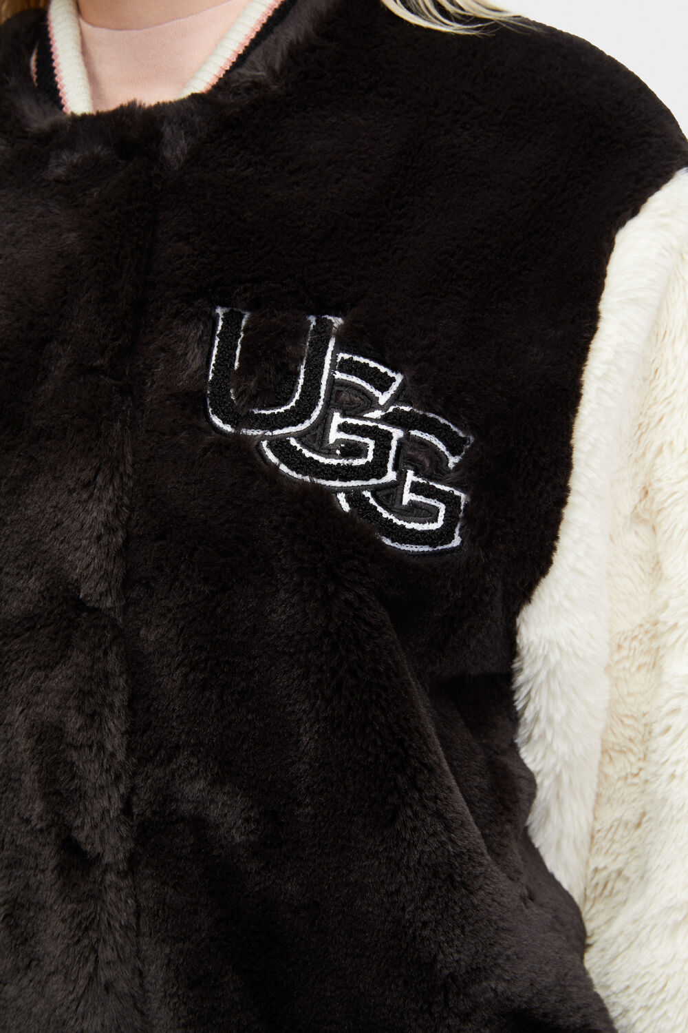 faux fur varsity jacket