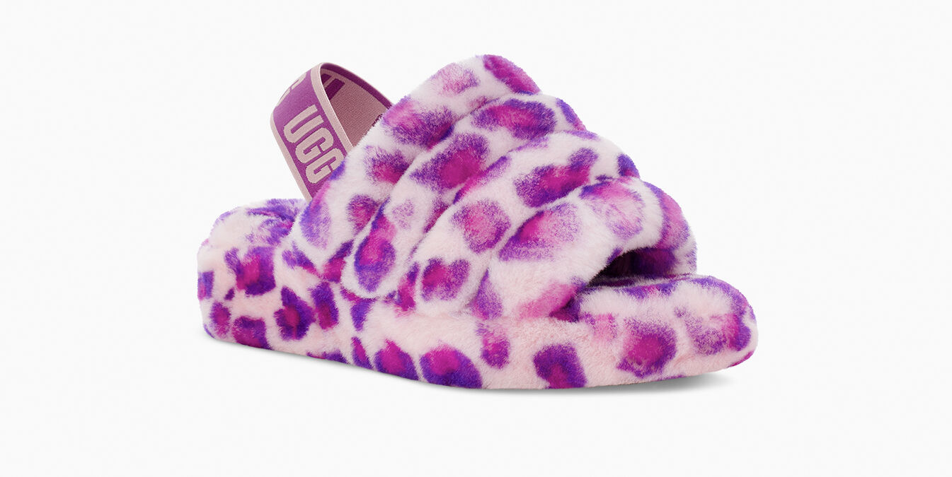 white leopard ugg slides