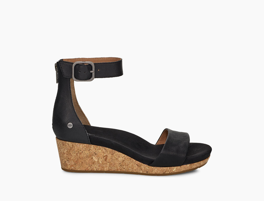 Metallic Ugg Ugg Zoe Ii Leather Wedge Sandals Ugg Sandalen Sale