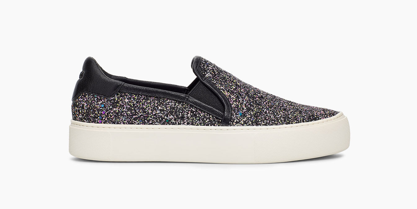 white glitter slip on shoes