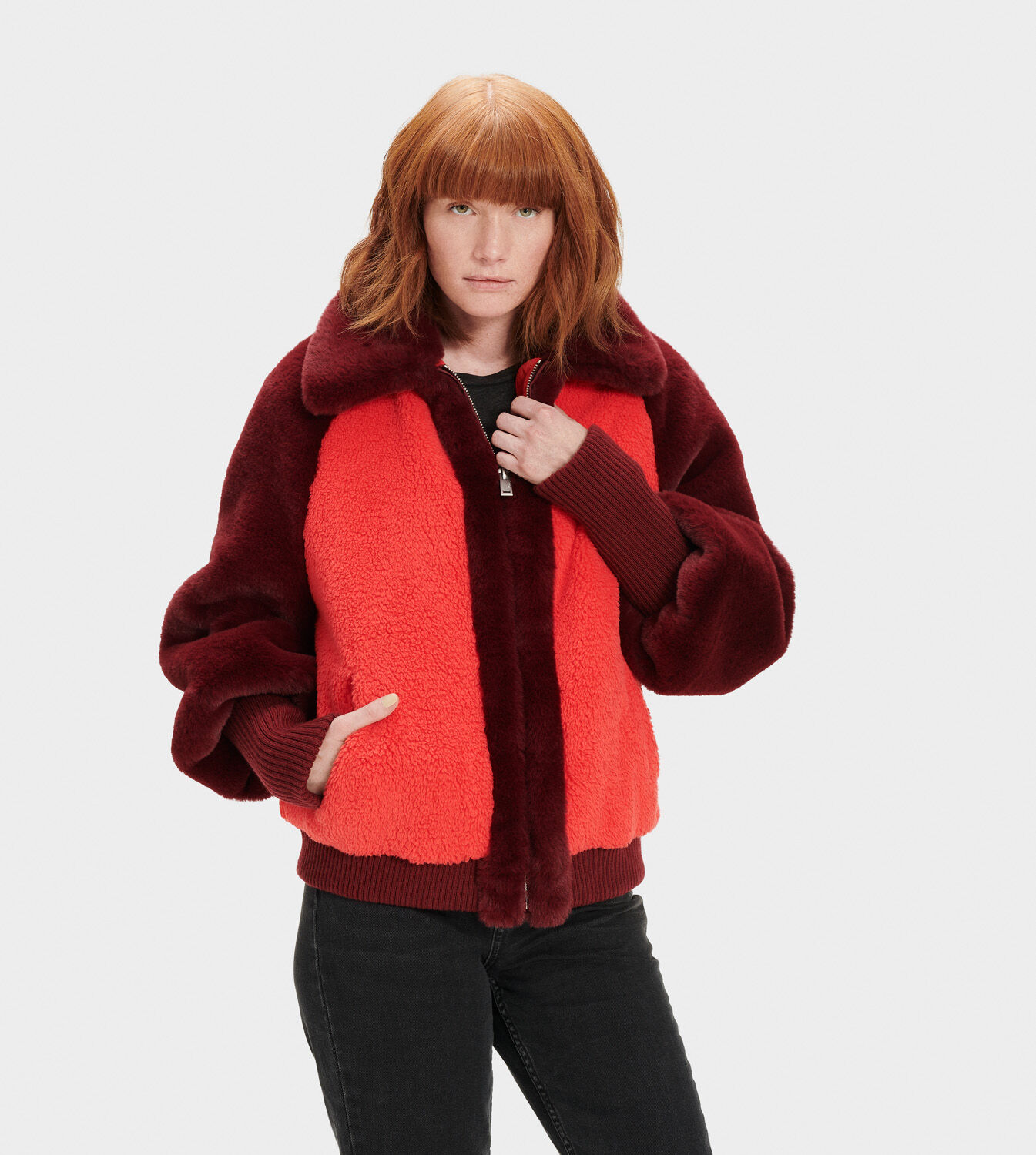 augusta faux fur faux shearling baseball jacket