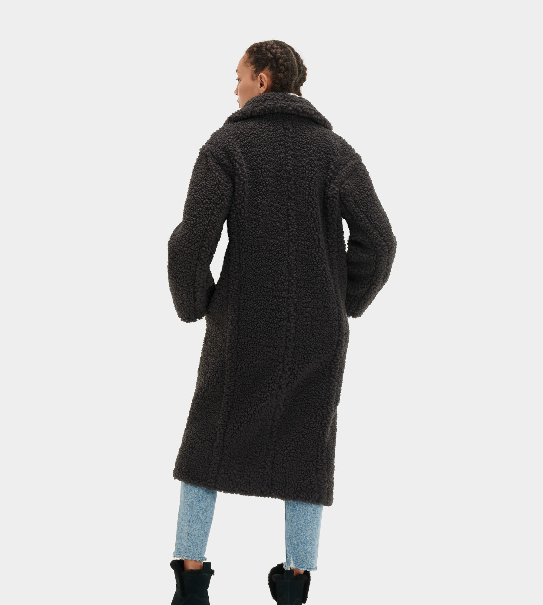 grey long teddy coat