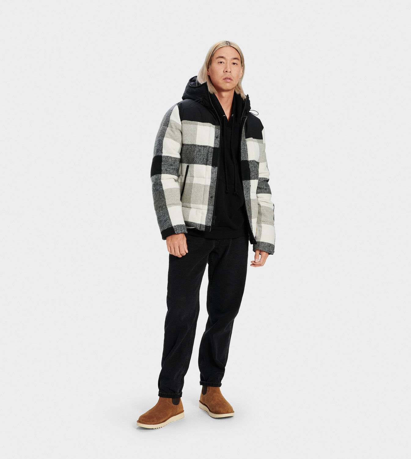 Ugg Men's Cadin Hip-Length Parka II, Grey Plaid, XL