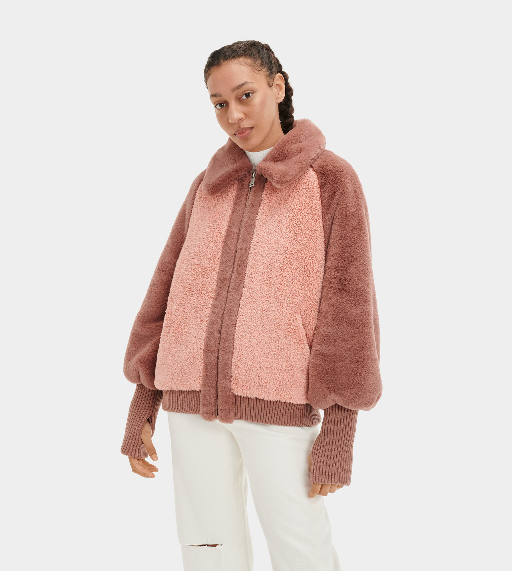 augusta faux fur faux shearling baseball jacket