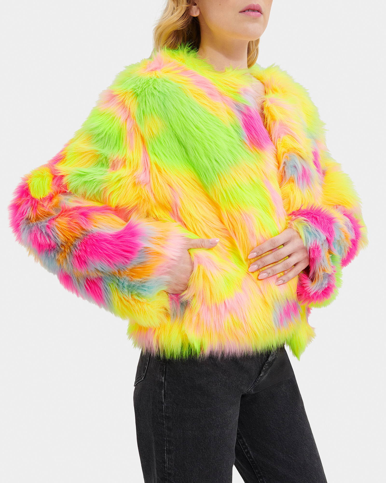 rainbow faux fur jacket