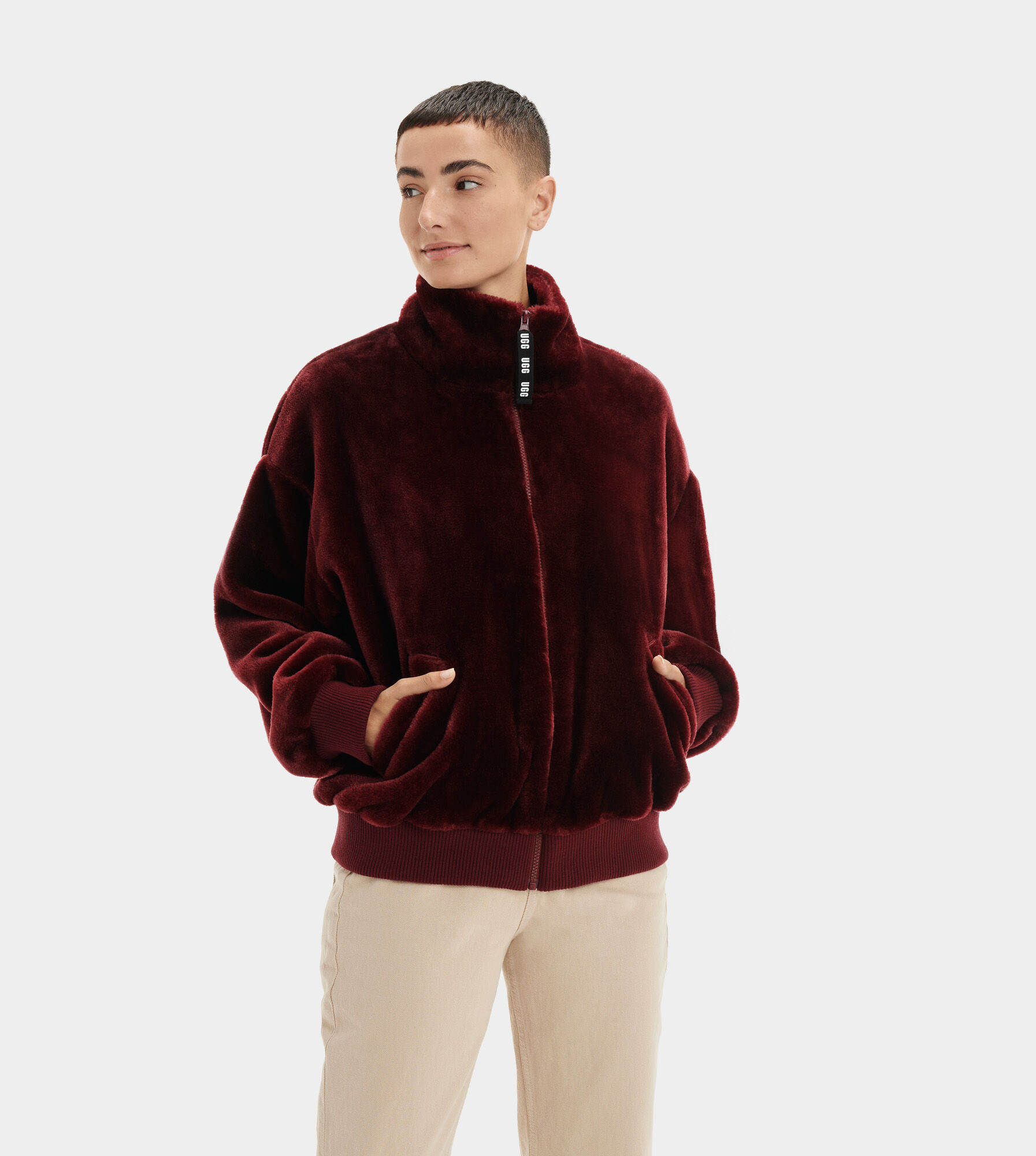 maroon sherpa jacket