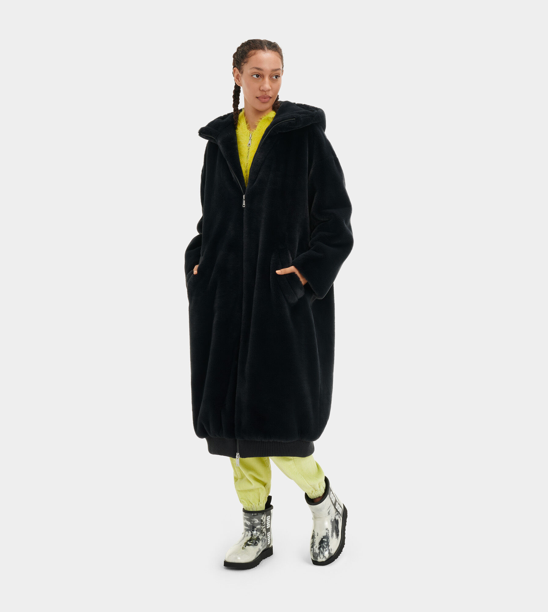 Ugg Women's Koko Oversized Faux Fur Coat in Ink Black, Size M/L