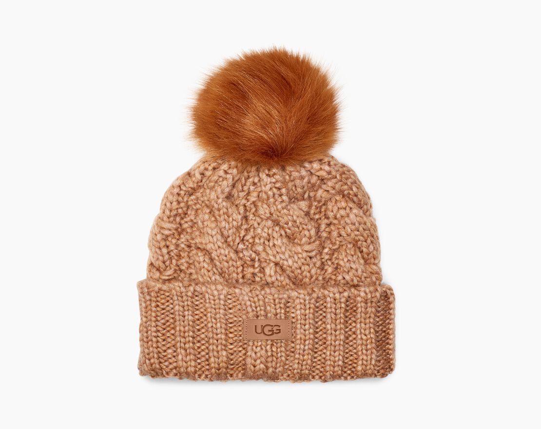 Knit Cable Beanie Faux Fur Pom UGG®