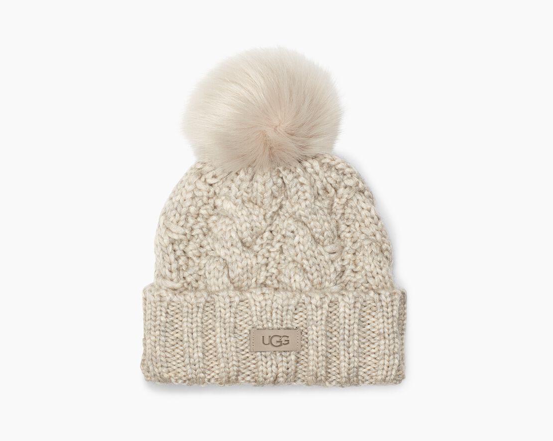 Knit Cable Beanie Faux Fur Pom UGG®