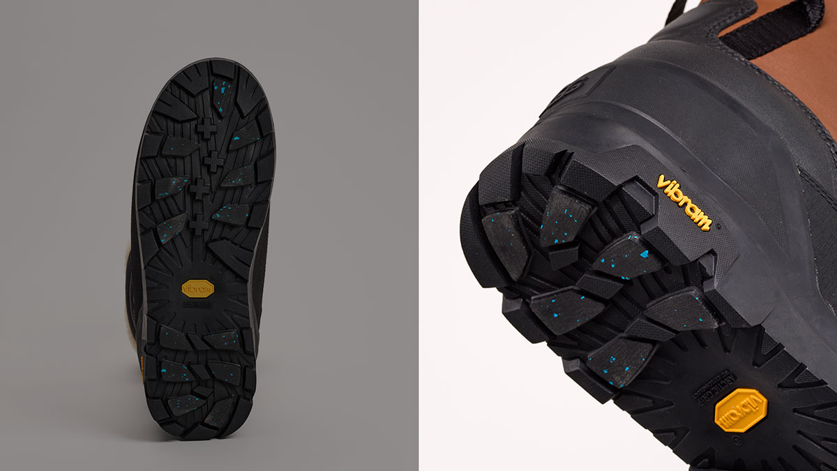 Gros plan sur le bas de la botte dotée d’une semelle vibram