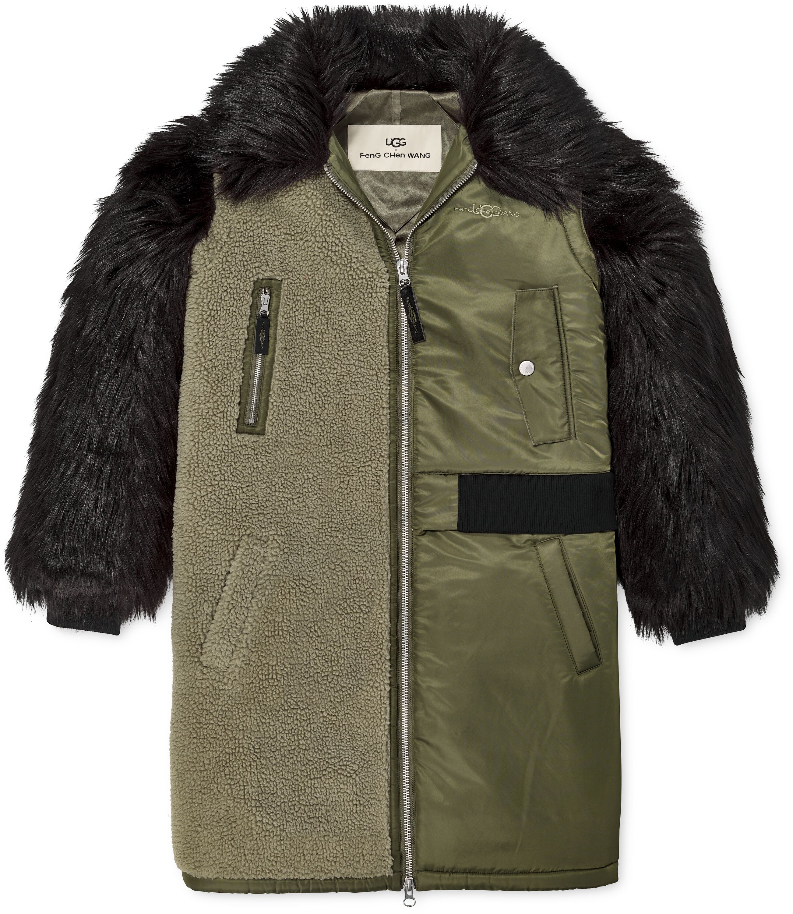 U Ugg X Feng Chen Wang Long Coat in Olive Green/Black, Taille L