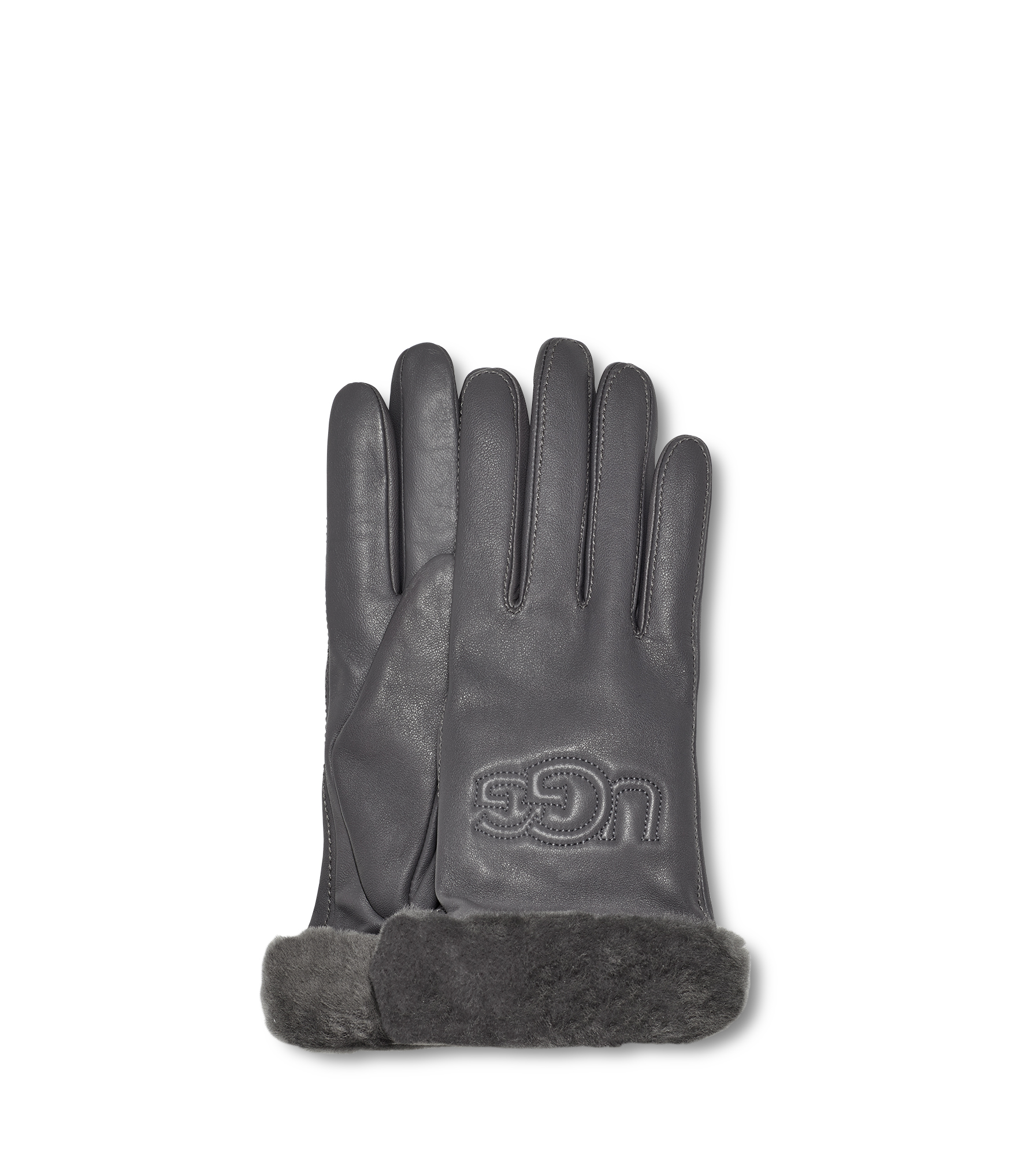UGG W Classic Leather Logo Glove in Grey, Taille S, Cuir