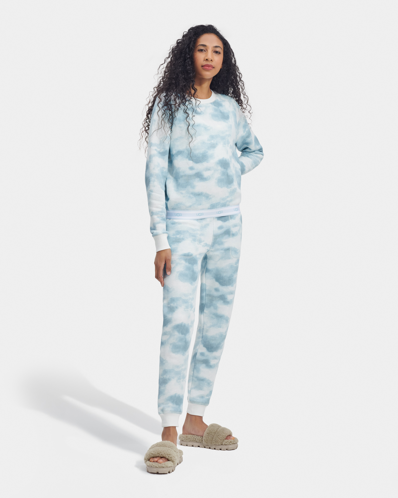 UGG Pantalon de jogging imprimé Cathy pour Femme in Blue Tie Dye, Taille L, Coton