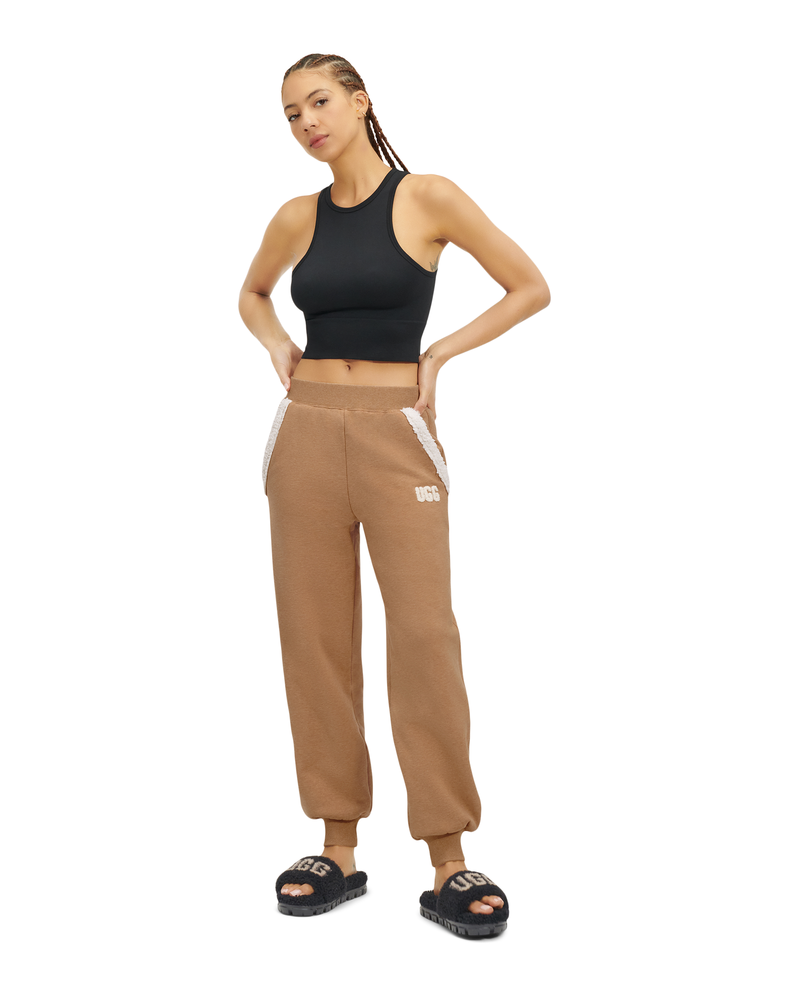 UGG Pantalon de jogging en polaire contrecollée Daylin pour Femme in Heather Camel, Taille M, Coton