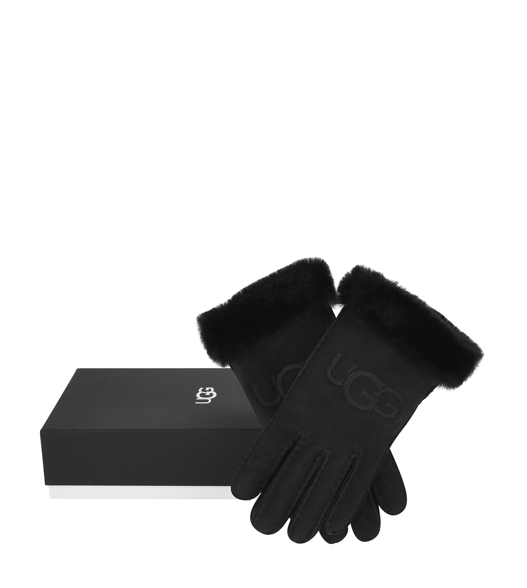 W Shearling Ugg Embroider Glove in Black, Taille L