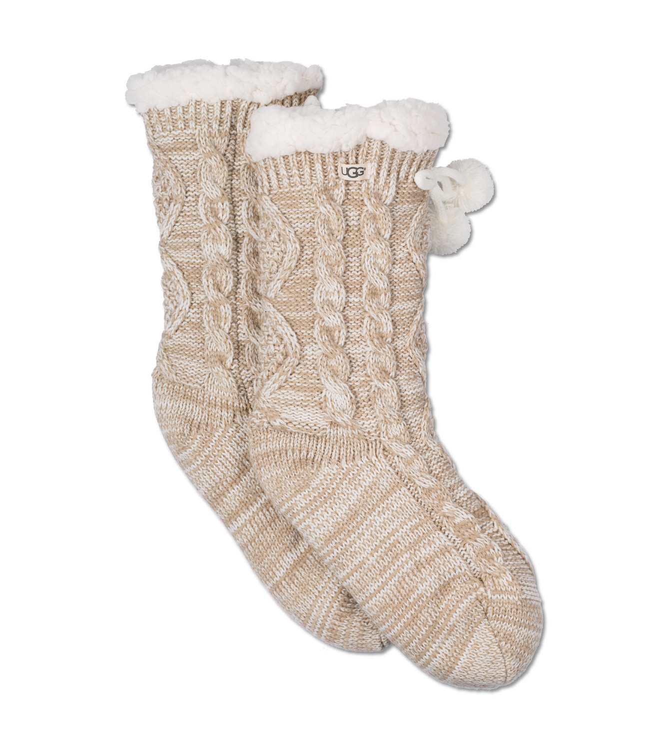 UGG Chaussettes mi-hautes à pompons et doublure polaire pour Femme in Cream, Taille O/S, Mélange D’A