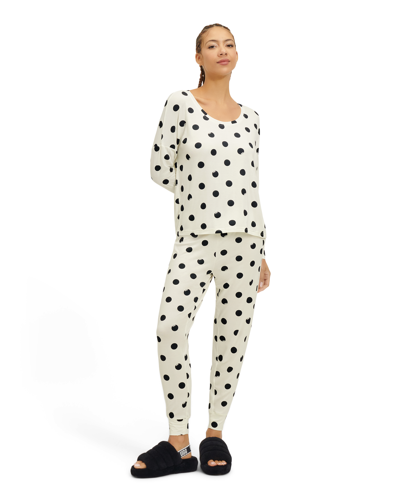 UGG Birgit Print Pyjama Set for Women in White/Black Dot, Size 2XL