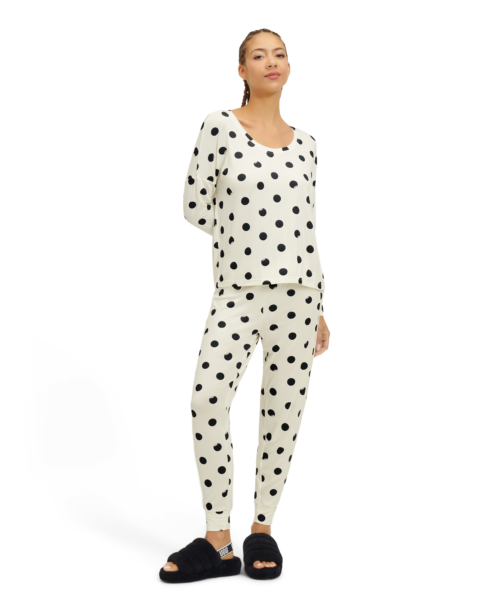 UGG Birgit Print Pyjama Set for Women in White/Black Dot, Size Large