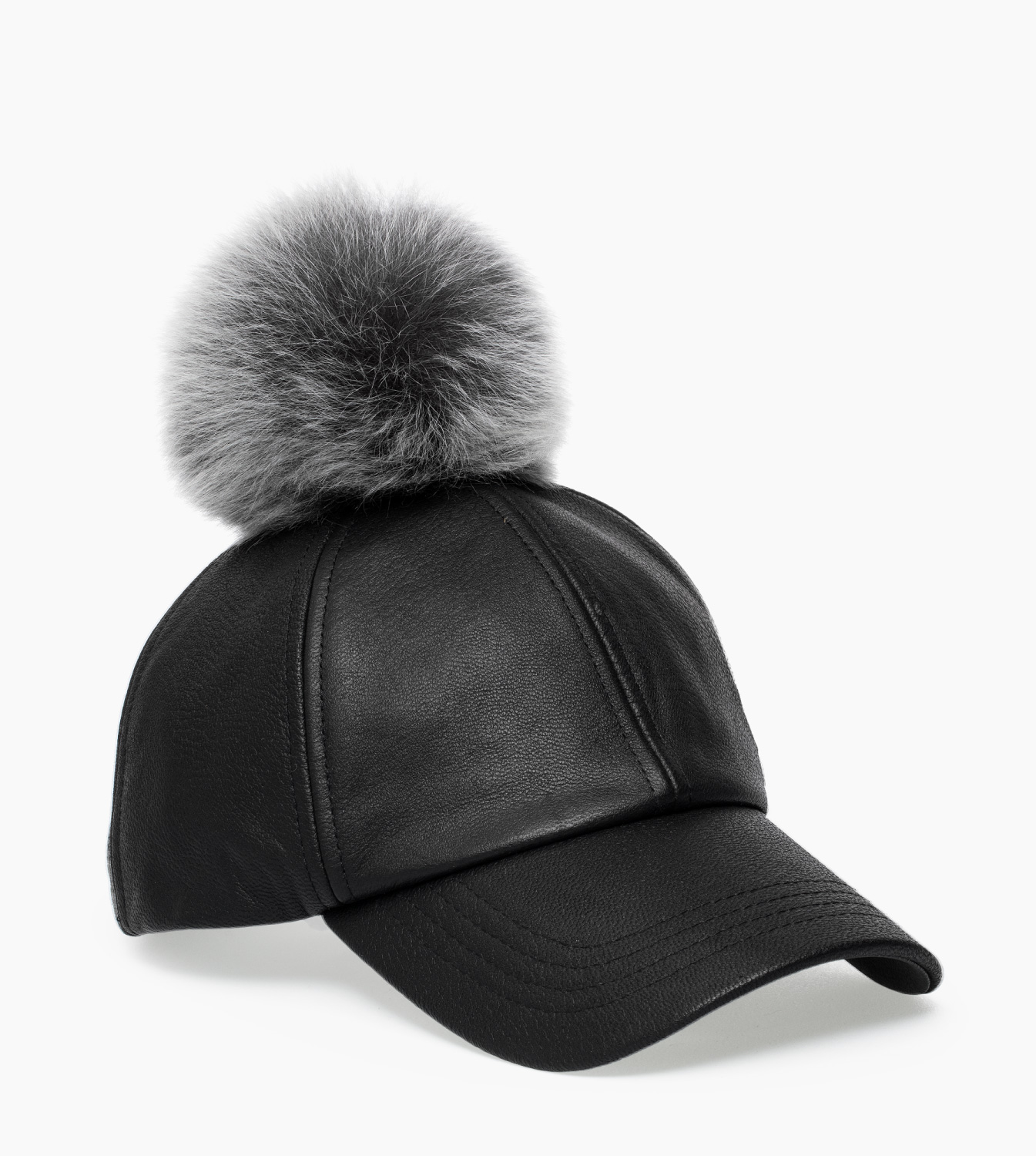 NWT UGG Leather Baseball Hat With Fur Pom 000JW_9104_main main image 3
