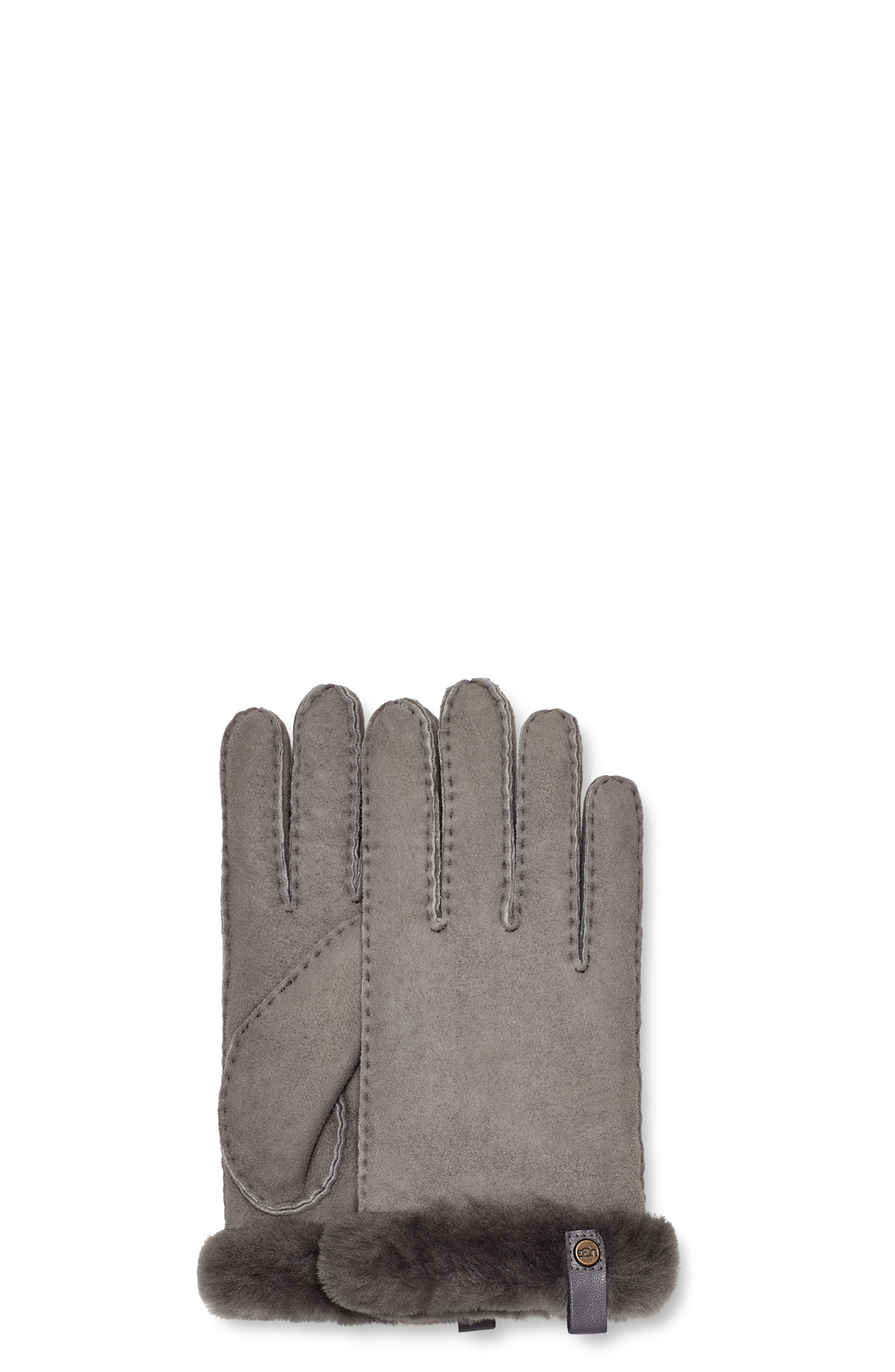 UGG Shorty Glove With Leather Trim Gants pour Femme in Grey, Taille S, Shearling