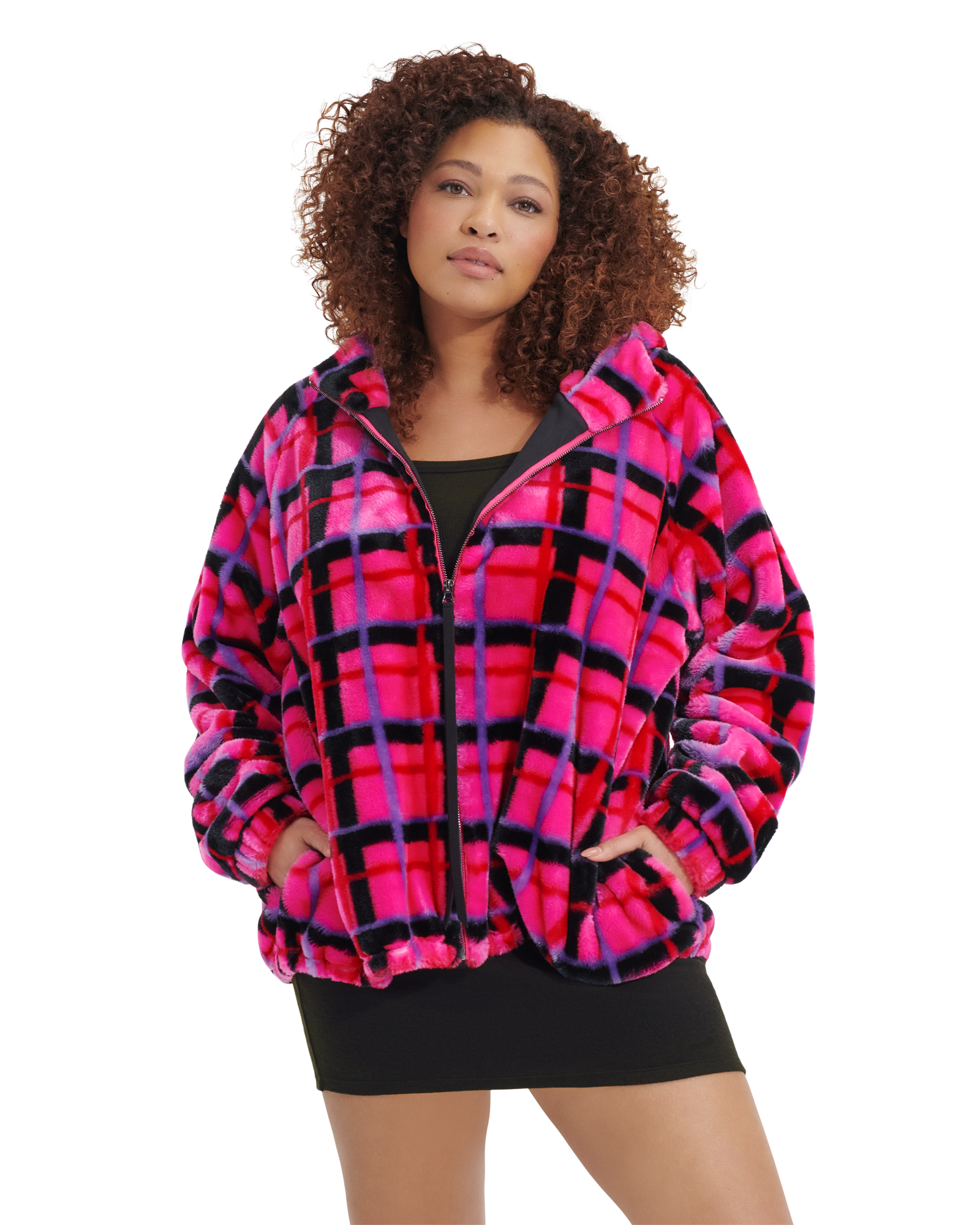 UGG Olympia Plaid Punk Jacket voor Dames in Rock Rose Plaid Punk, Maat L/XL, Polyester