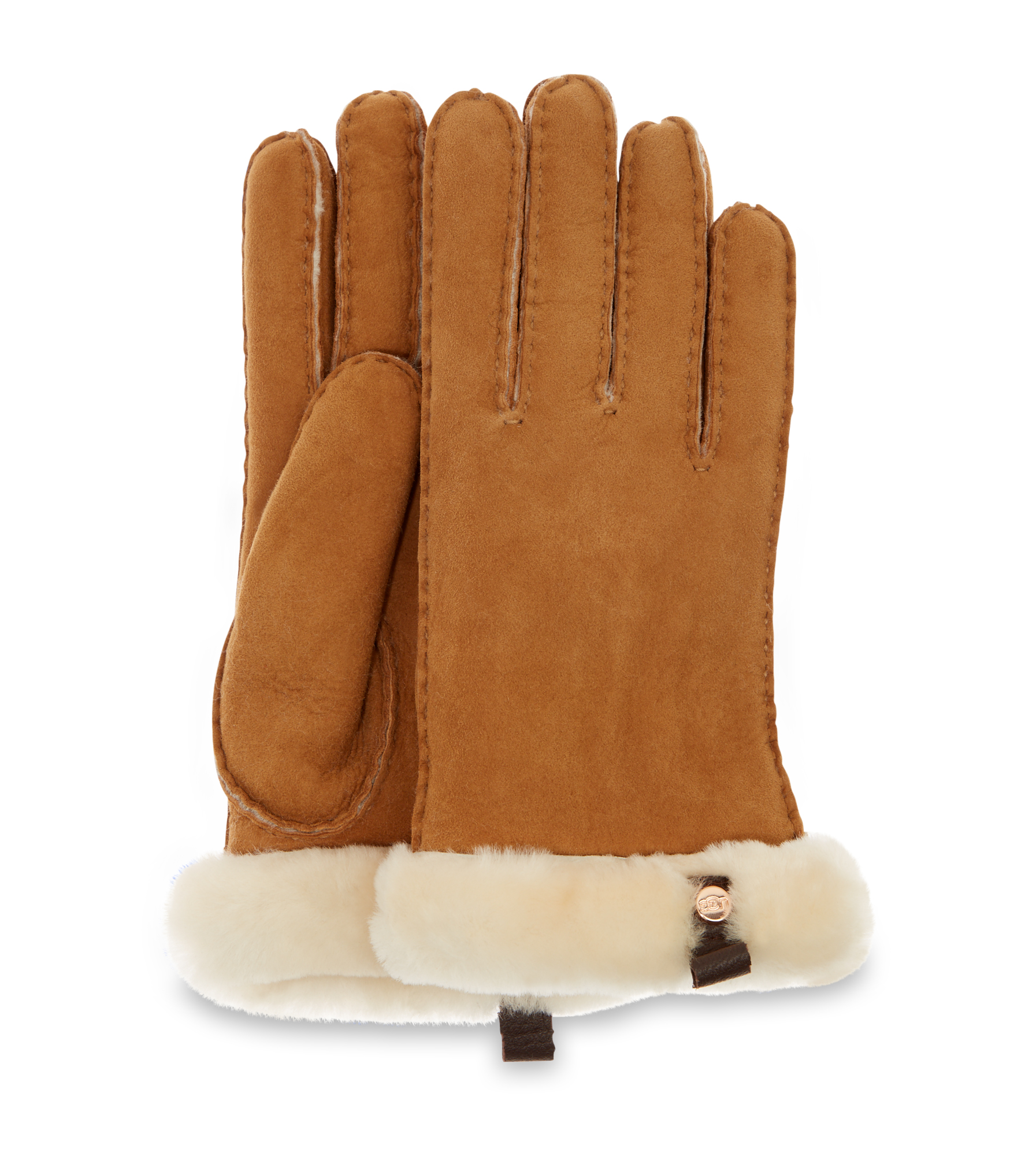 UGG Shorty Glove With Leather Trim Gants pour Femme in Brown, Taille M, Shearling