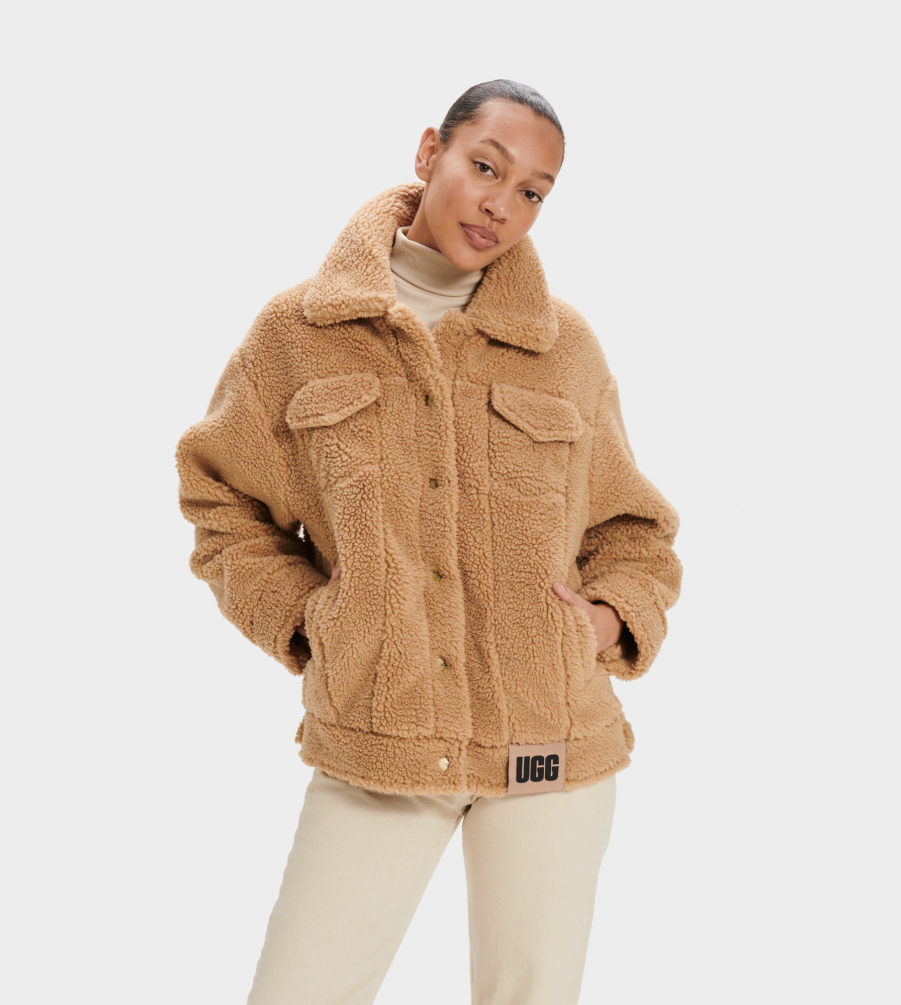 UGG Veste camionneur en sherpa Frankie pour Femme in Beige, Taille XL, Polyester