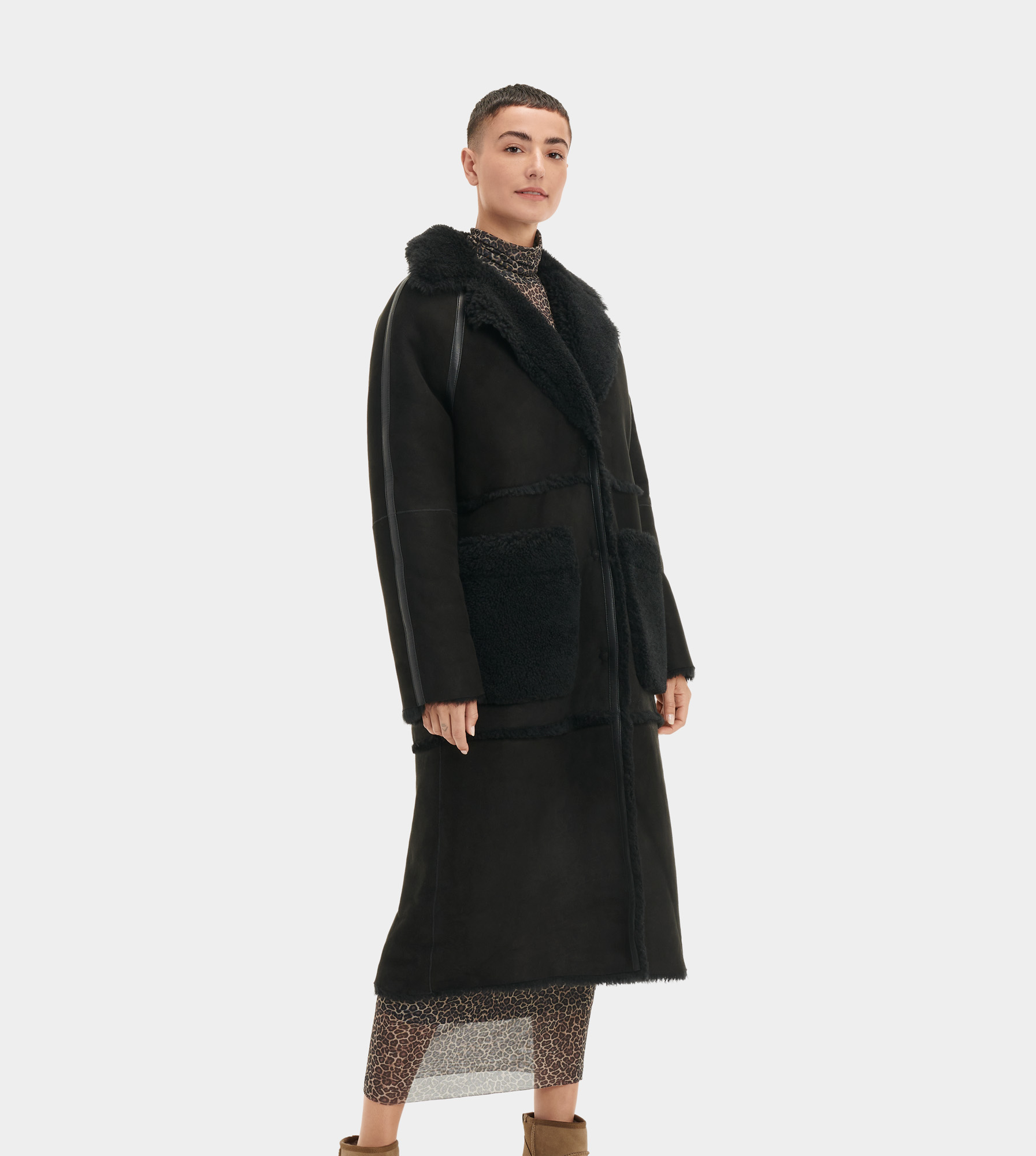 UGG Fayre Twinface Sheepskin Coat in Black, Taille L