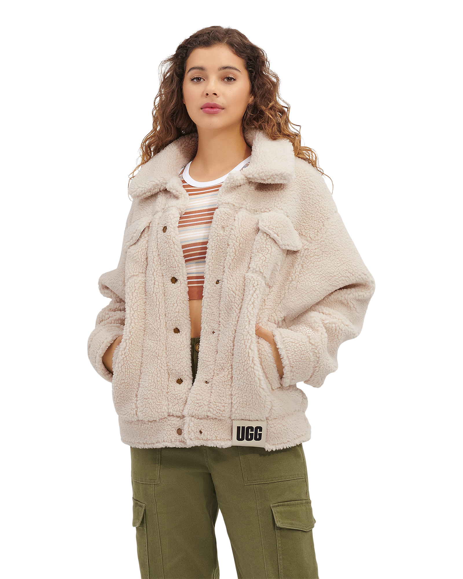 UGG Veste camionneur en sherpa Frankie pour Femme in Natural Ii, Taille L, Polyester