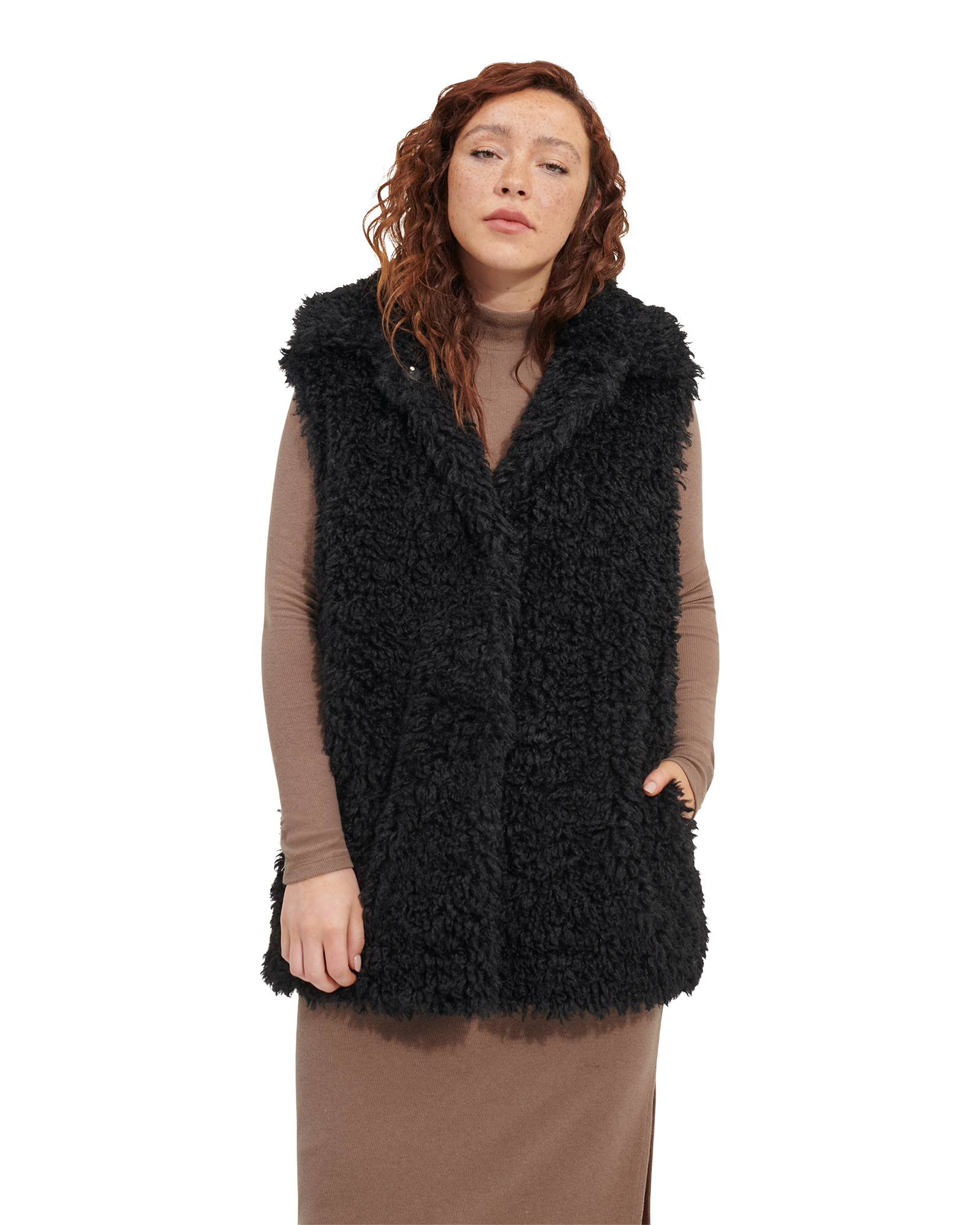 UGG Gilet en fausse fourrure Tammie pour Femme in Tar, Taille M, Polyester