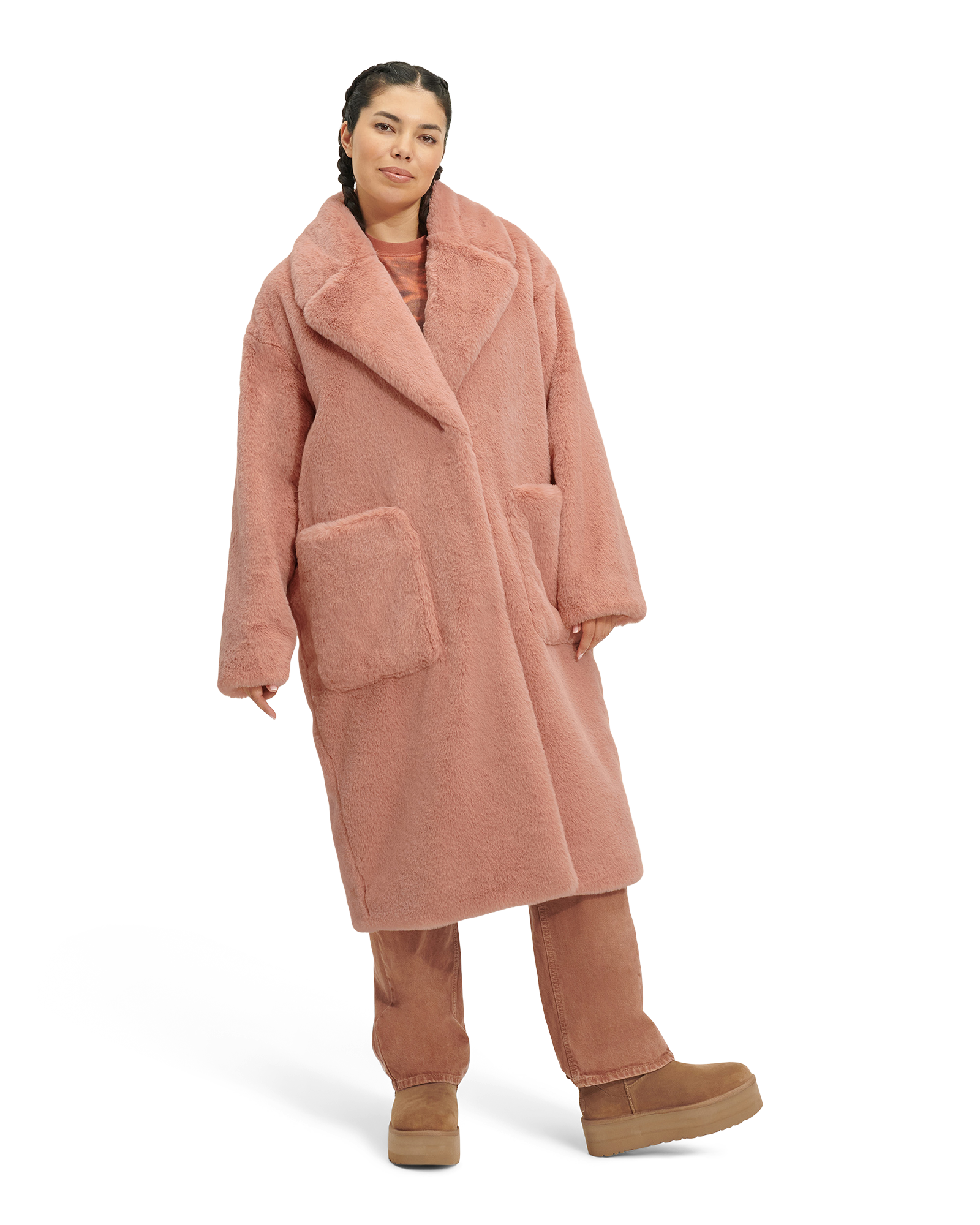 UGG Manteau en fausse fourrure Avaline pour Femme in Burnt Coral, Taille S, Polyester