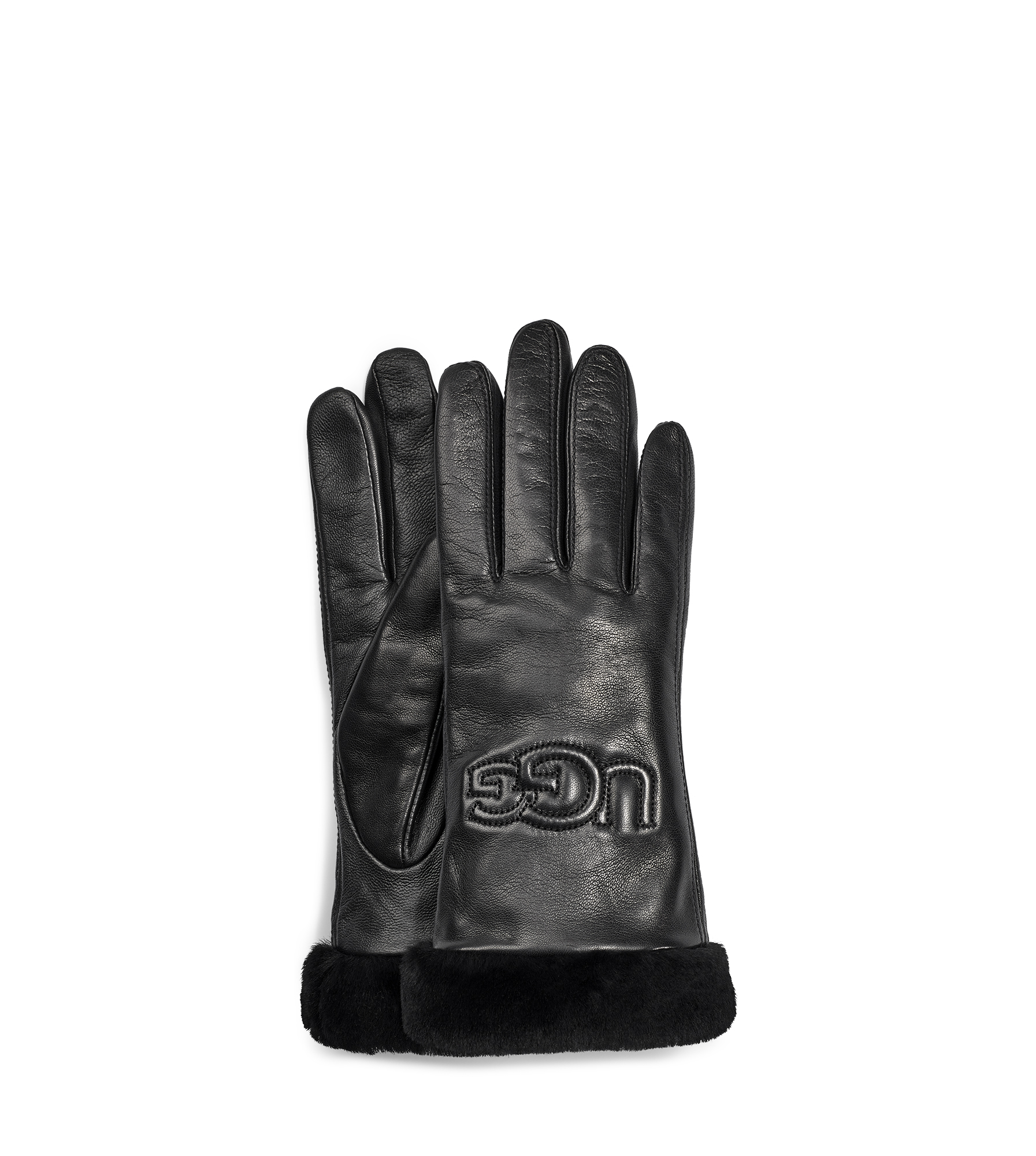 UGG W Classic Leather Logo Glove in Black, Taille L, Cuir