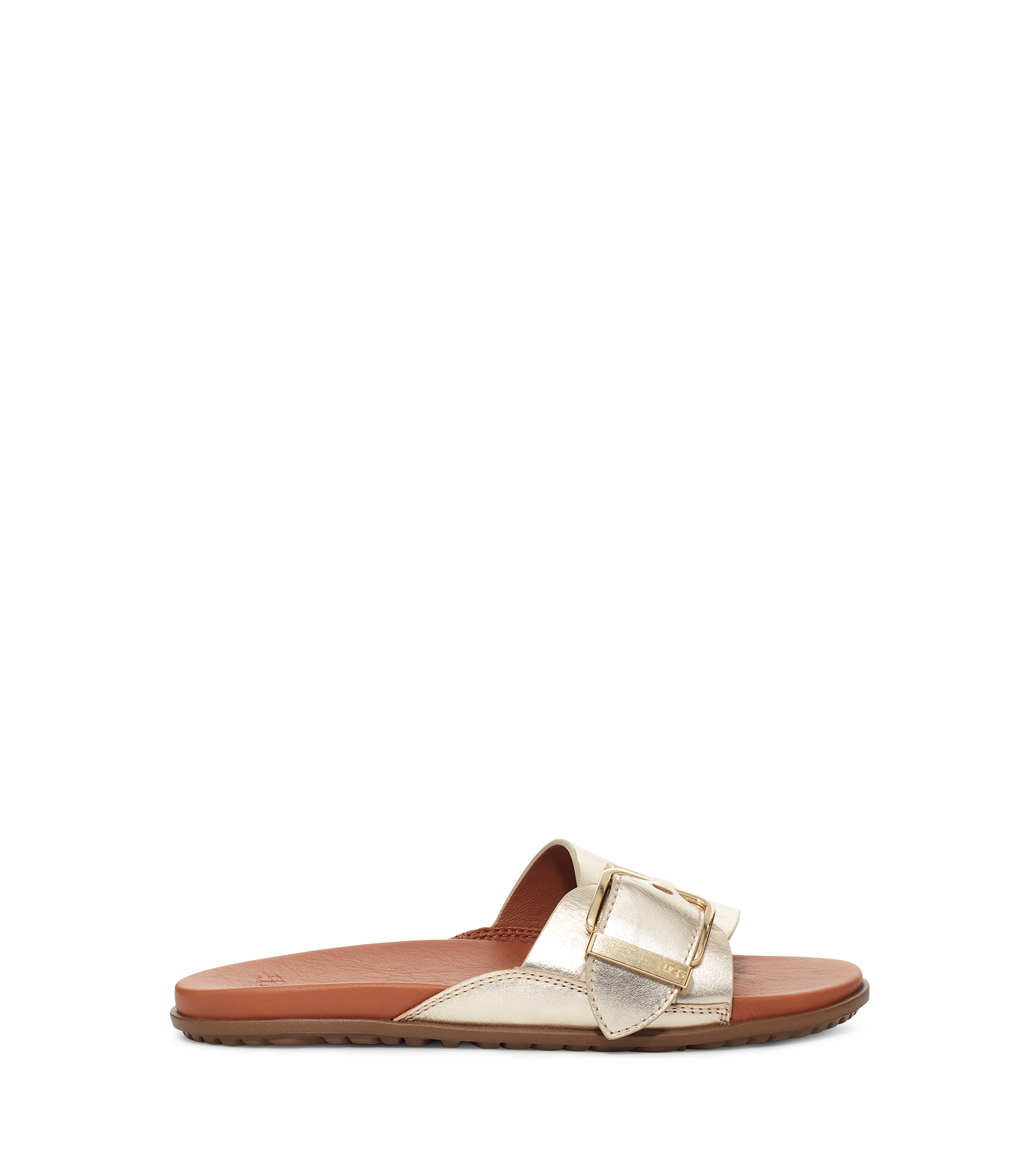 UGG Solivan Buckle Sandales in Pale Gold Metallic, Taille 36, Cuir