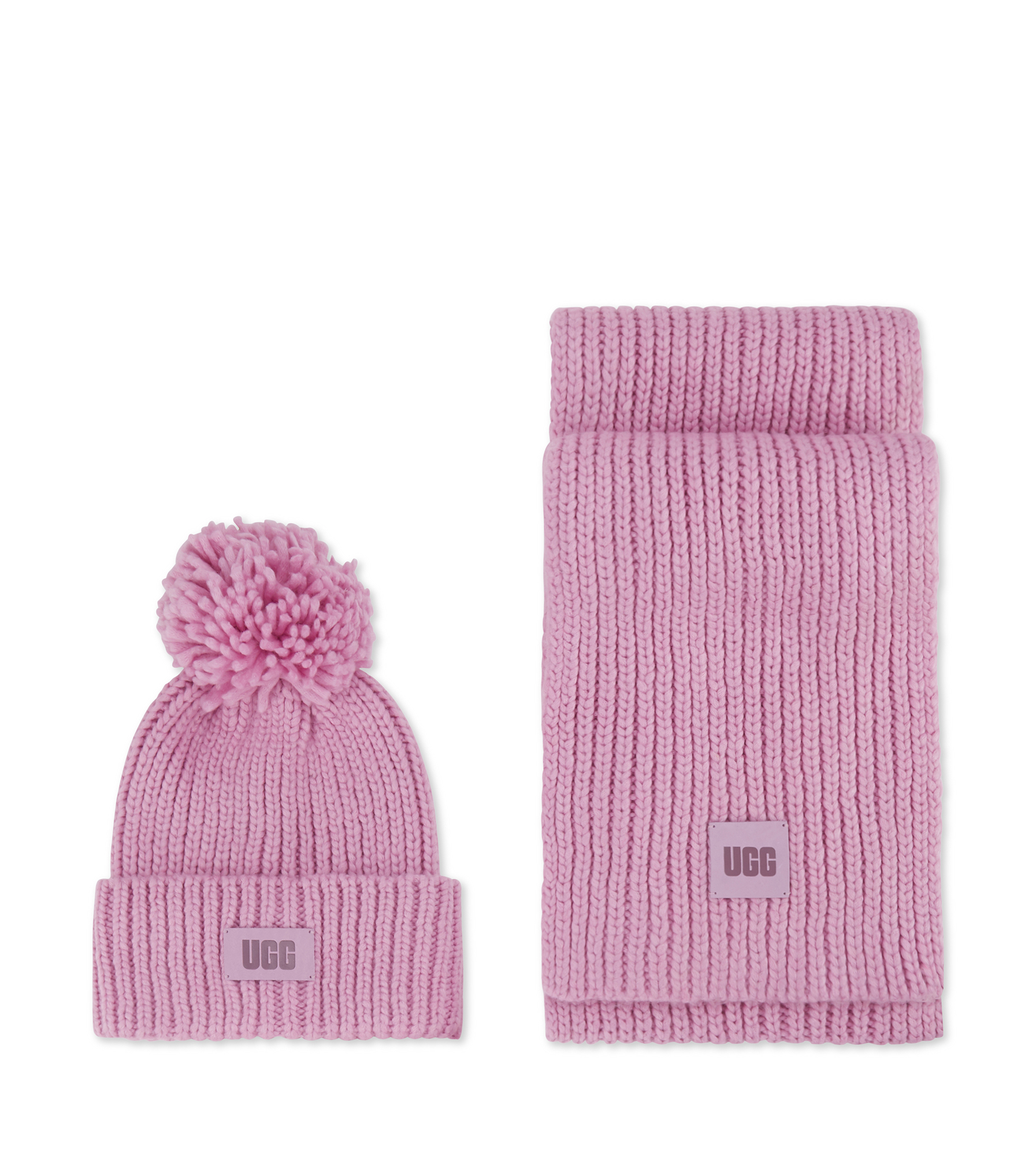 UGG Ensemble bonnet en maille côtelée épaisse à pompon pour Femme in Rose Quartz, Taille O/S, Mélang