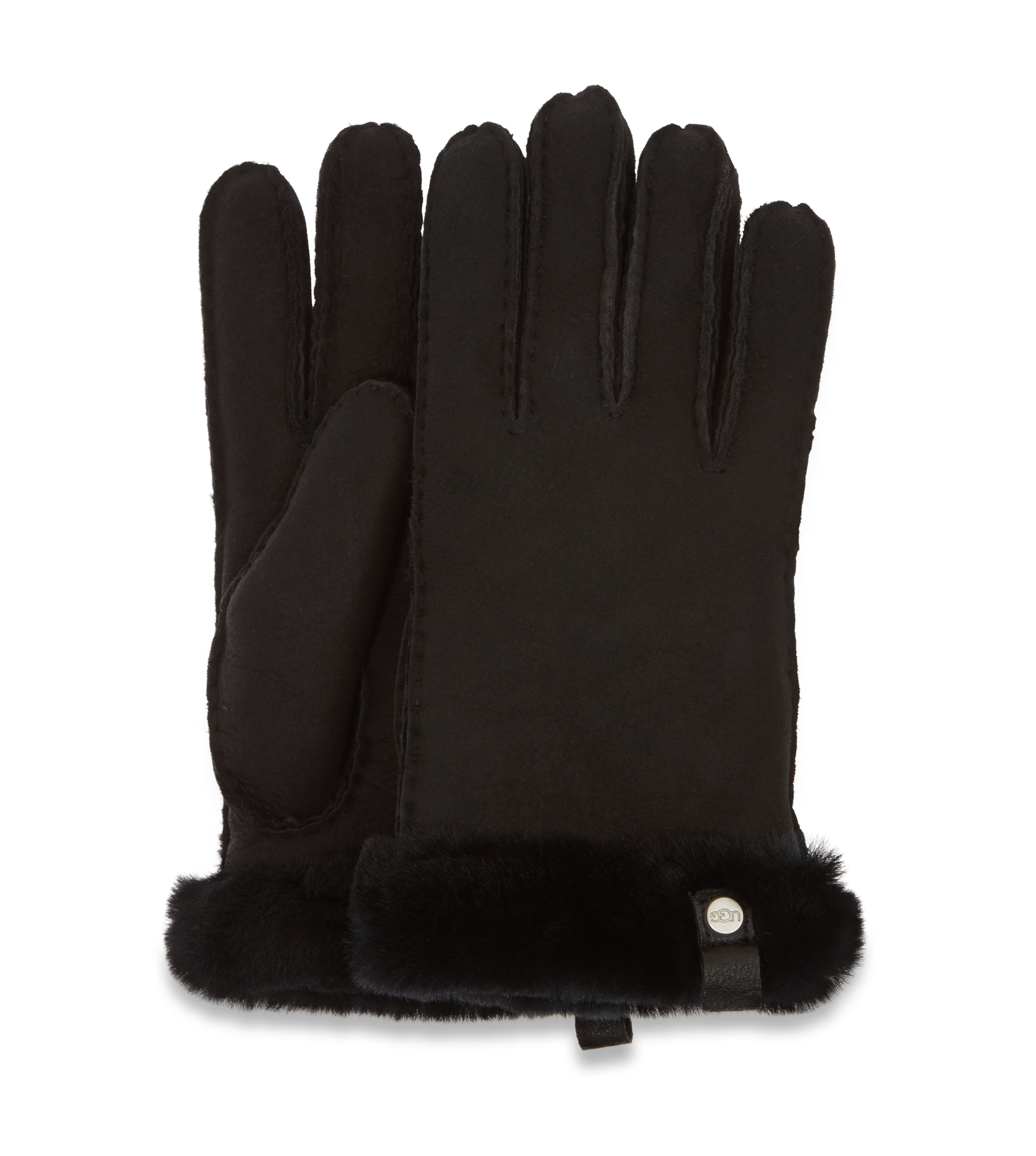 UGG Shorty Glove With Leather Trim Gants pour Femme in Black, Taille M, Shearling