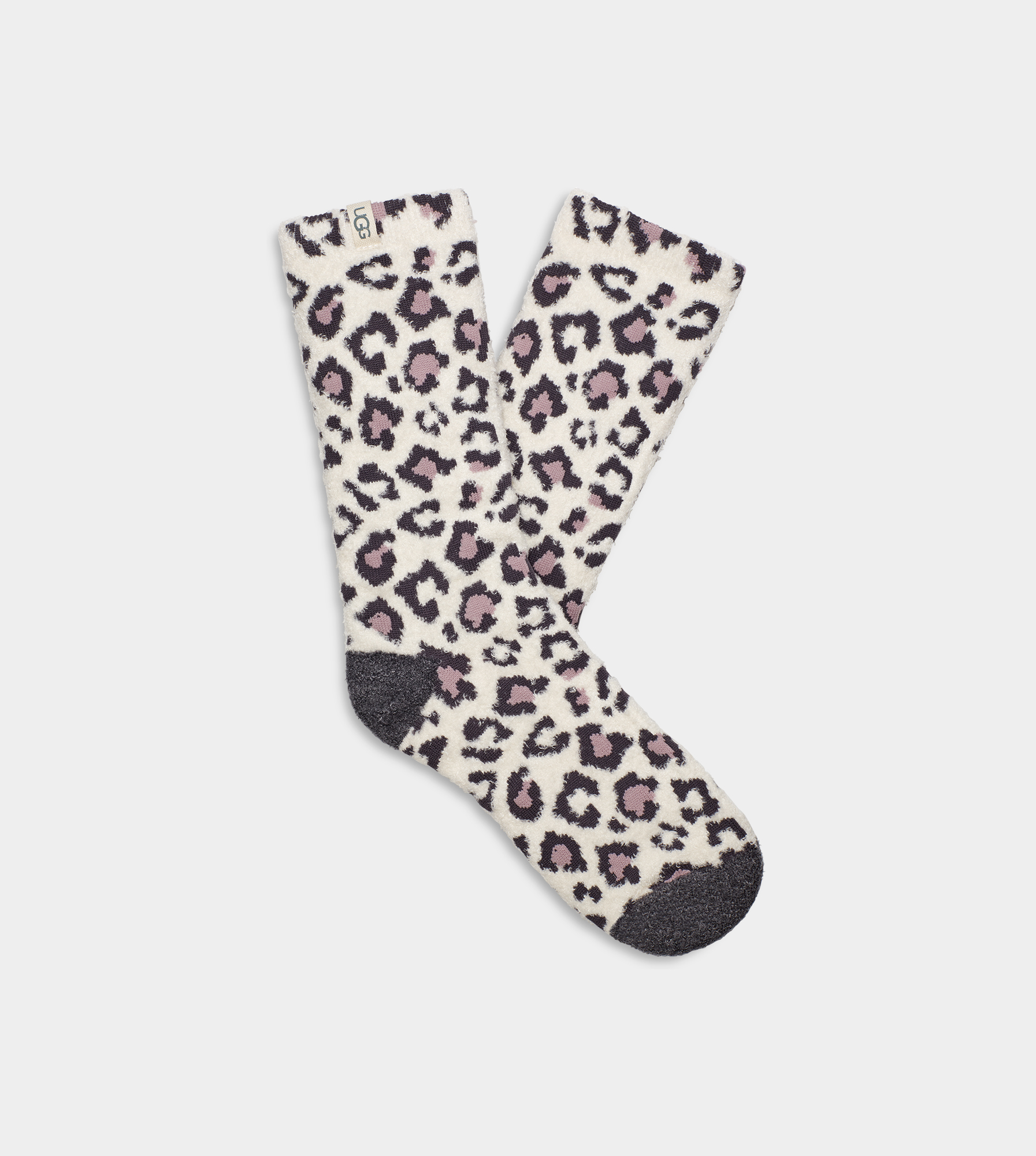 UGG Leslie Graphic Crew Chaussettes pour Femme in Cream Leopard, Taille O/S, Nylon