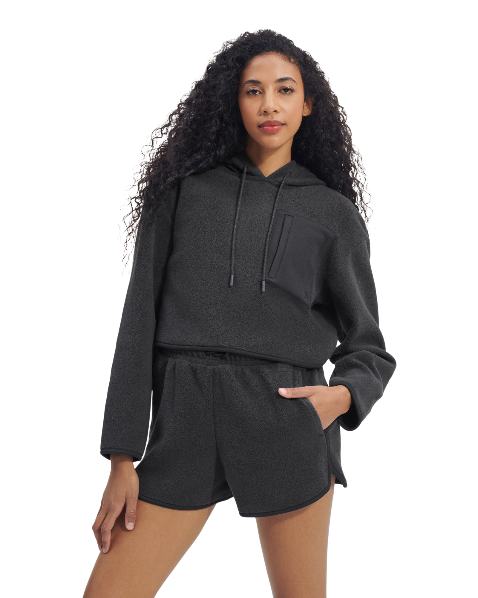 UGG Womens MYLEY Sherpa Hoodie Ink Small UGG Myley Sherpa Cropped Hoodie Pink SZ S