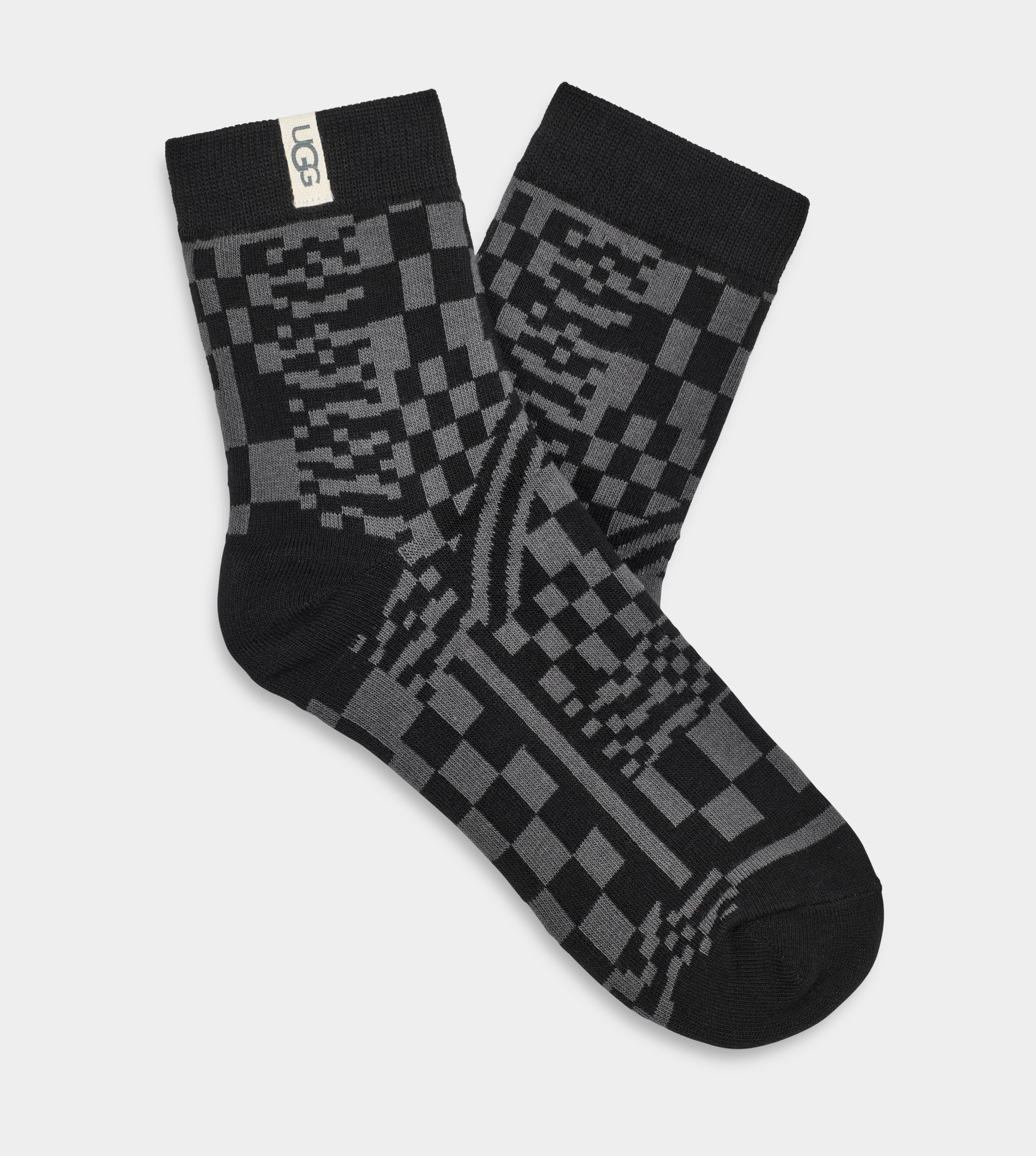 UGG Womens Teslin Quarter Sock Cotton Blend Socks in Coal/Black Check