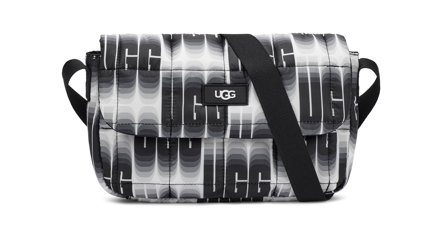 Ugg womens dalton crossbody puff nylon handbags in black white wavele