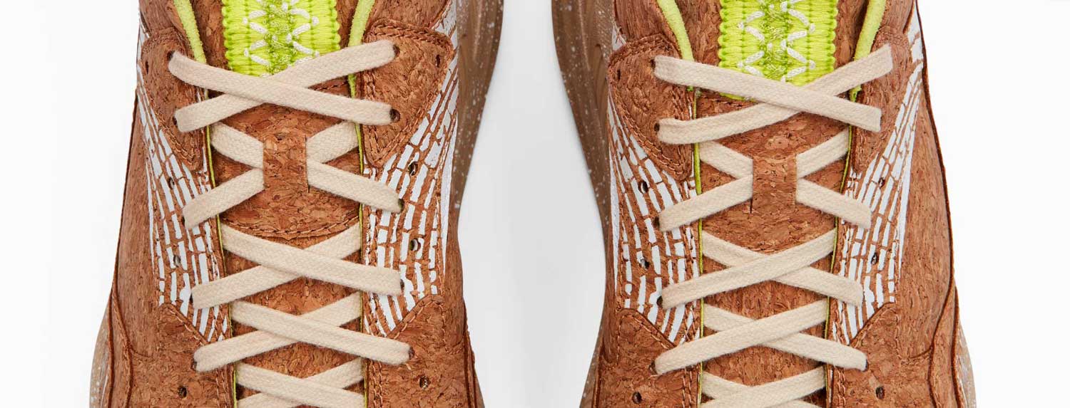 Close-up of the front of the CA805 x Cedar Sneaker's laces.