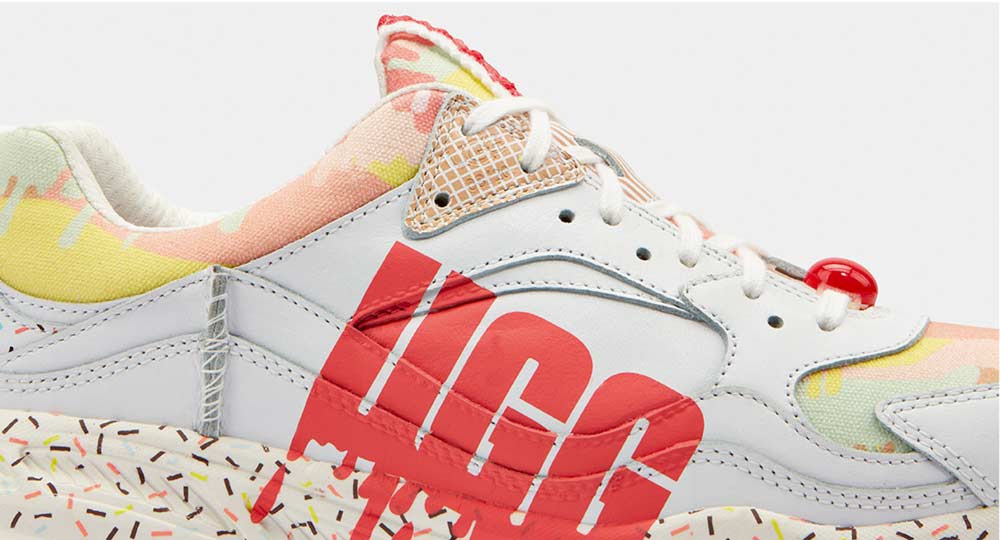 Close-up of UGG logo on CA805 x Sundae.